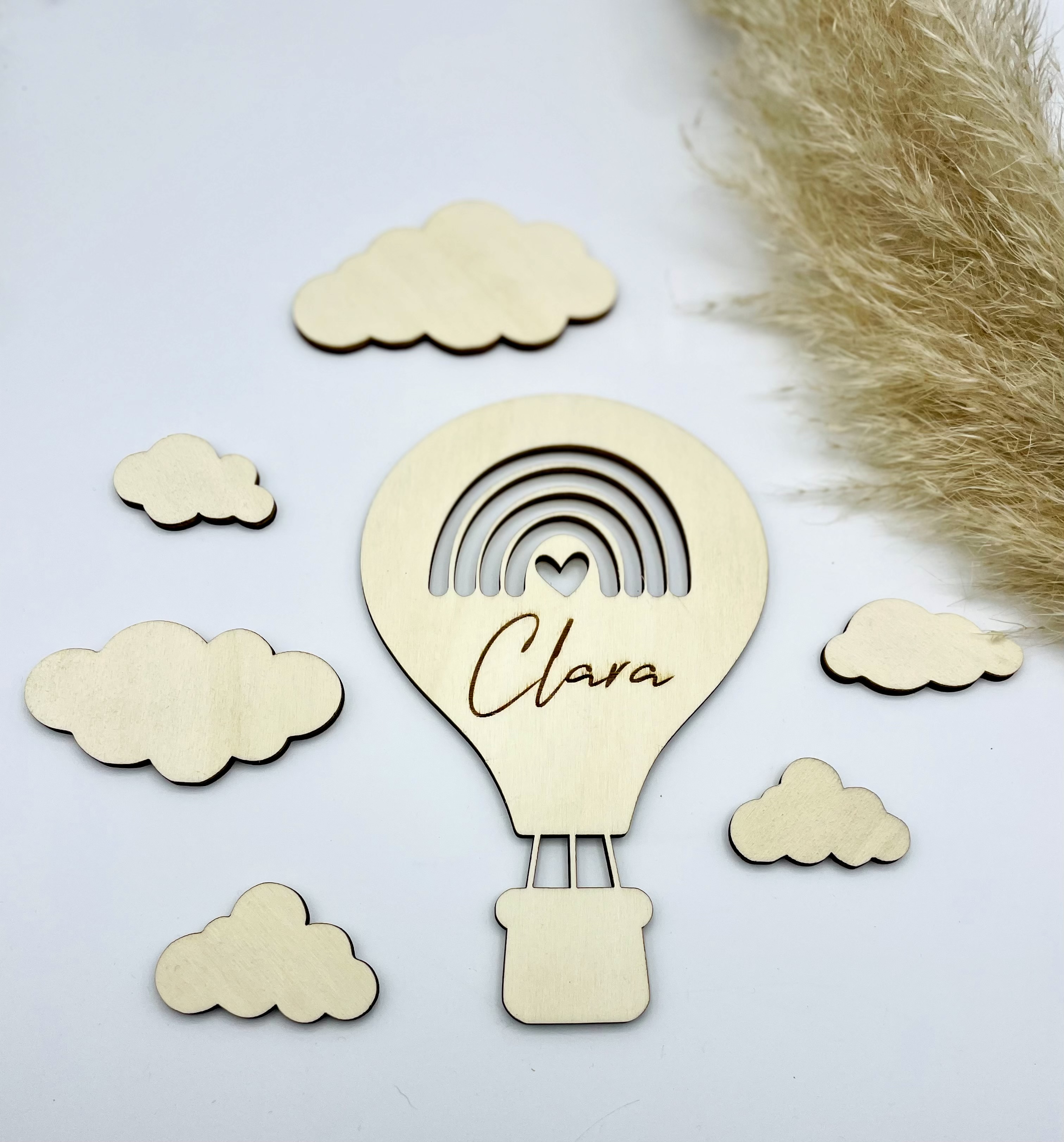 Heißluftballon mit Wolken Wanddeko